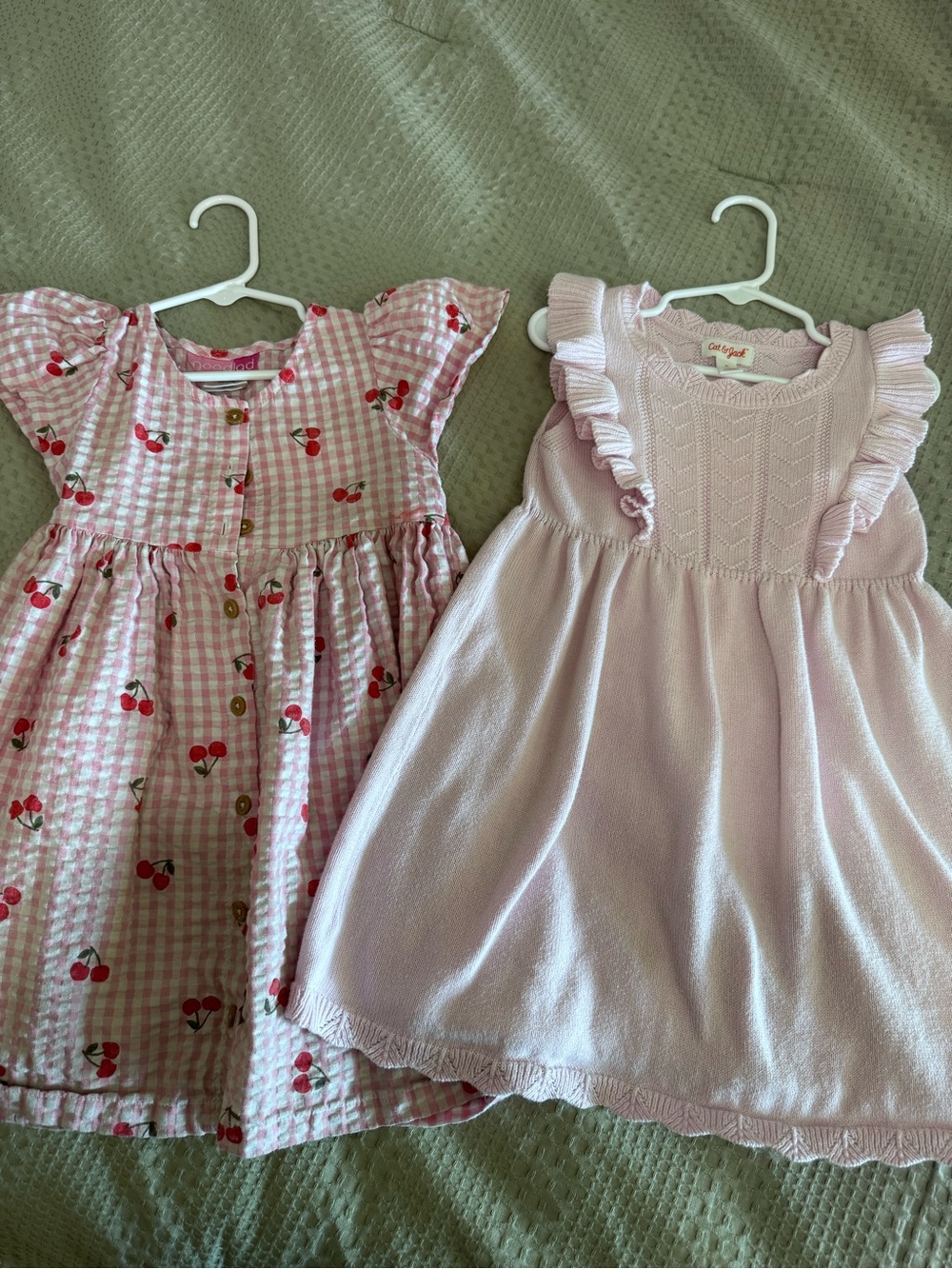 Cat & Jack Pink Knit Ruffle Dress & Pink Gingham Cherry Dress - Girls